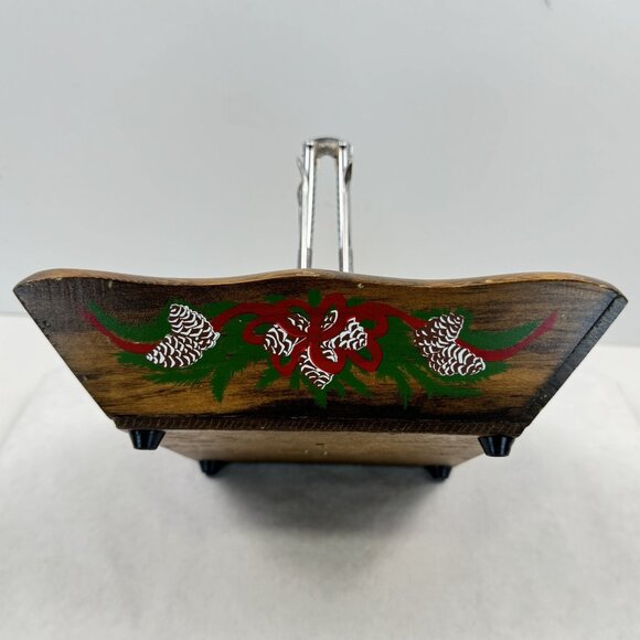 Vintage Wooden Nut Dish 9" Metal Nutcracker Picks MCM Hand-Painted Pinecones - Picture 5 of 15